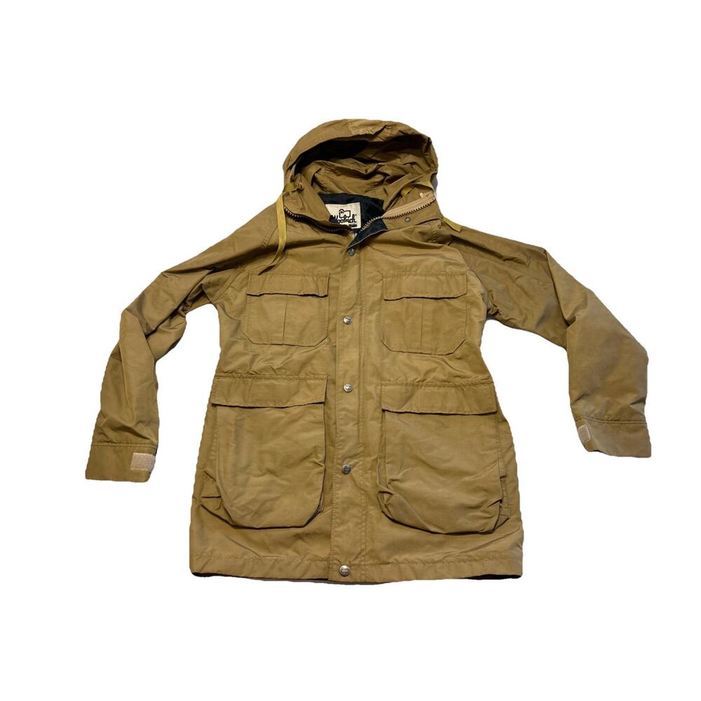 Vintage Woolrich Jacket Mens Small Beige Nylon Field Parka Fisherman Chore Barn